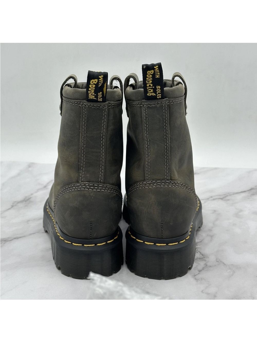 Dr. Martens Distressed Anistone Lo Biker Boots Brown Leather Platform Lug Sole - Picture 8 of 13
